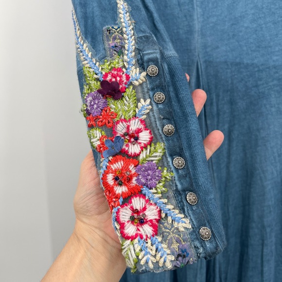 Soft Surroundings Ava Henley Maxi Dress Embroidered Sleeves Boho Resort Size M - Picture 6 of 11